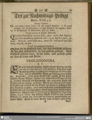 Text zur Nachmittags-Predigt Rom. VIII, 5. 6