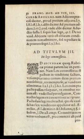 Ad Titulum III. De lege commissoria.