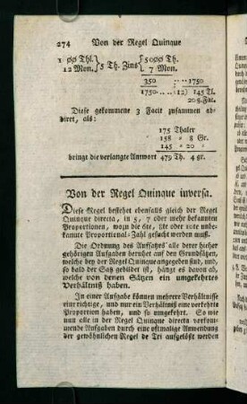 274-290, Von der Regel Quinque inversa - Von der Regel Multiplex oder sogenannten Ketten-Rechnung