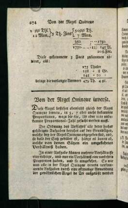 274-290, Von der Regel Quinque inversa - Von der Regel Multiplex oder sogenannten Ketten-Rechnung