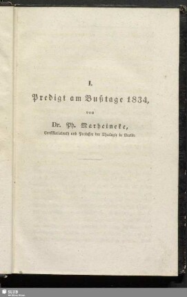I. Predigt am Bußtage 1834
