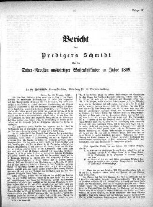1870,4: Bericht des Predigers Schmidt über die Super-Revision auswärtiger Waisenkostkinder im Jahre 1869