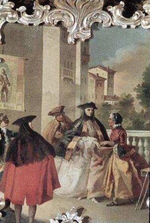 Mehrfigurige venezianische Szene an einer Brüstung