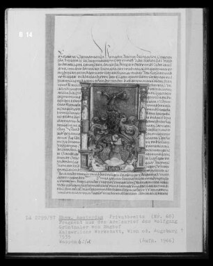 Fragment aus dem Adelsbrief des Wolfgang Grünthaler vom Haghof, Wappenbild