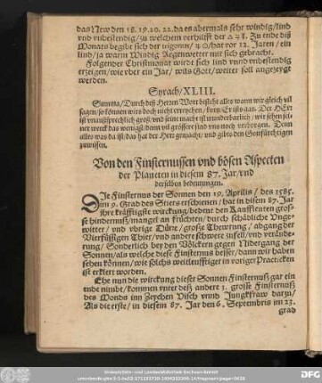 Von den Finsternussen und bösen Aspecten der Planeten in diesem 87. Jar/ und derselben bedeutungen.