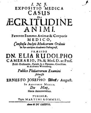 Expositio Medica Casus De Aegritudine Animi