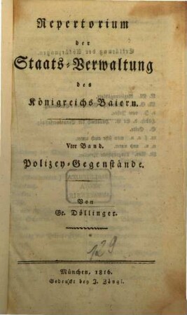 Repertorium der Staats-Verwaltung des Königreichs Baiern, 5. Polizey-Gegenstände