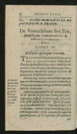 De Universalium sive Praedicabilium Convenientiis & differentiis, tractatus posterior. Caput VI. Collatio quinque vocum.