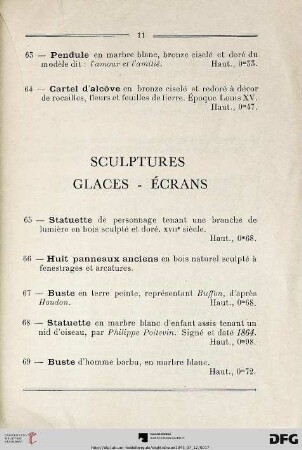 Sculptures – Glaces – Écrans (Nr. 65-75)