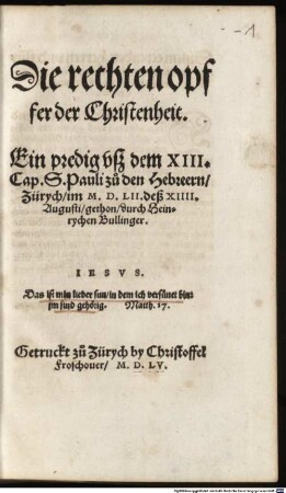 Die rechten Opfer der Christenheit : Predigt