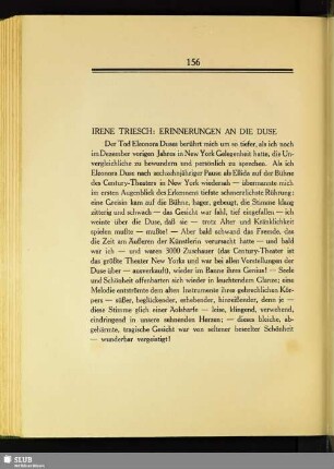 Irene Triesch: Erinnerungen An Die Duse