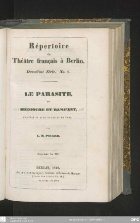 Le Parasite, ou médiocre et rampant : comédie en cinq actes et en vers