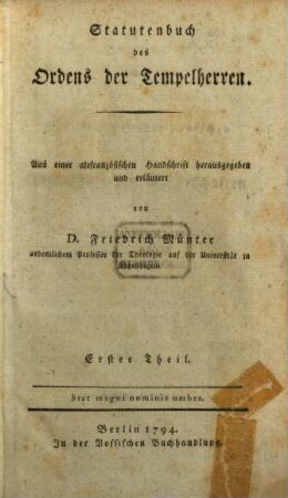 Statutenbuch des Ordens der Tempelherren, 1