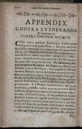 Appendix Contra Lutheranos & nominatim Contra Joannem Musaeum