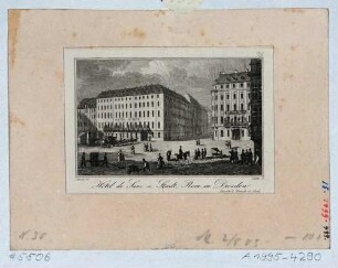 Das Hotel de Saxe und das Hotel Stadt Rom am Neumarkt in Dresden, dazwischen der Eingang in die Moritzstraße