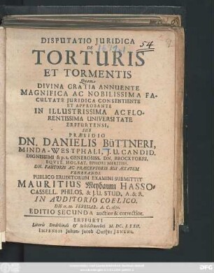 Disputatio Iuridica De Torturis Et Tormentis