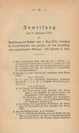 Anweisung vom 19. September 1872 zur Ausführung des Gesetzes vom 5. Mai 1872