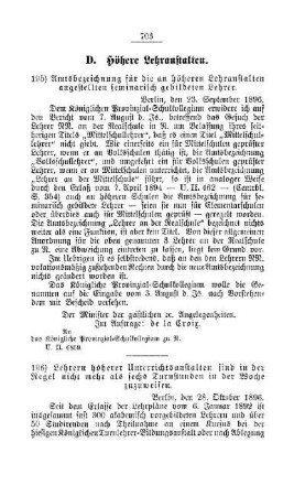 Amtsbezeichnung für die an höheren Lehranstalten angestellten gebildeten Lehrer : [D. Höhere Lehranstalten]