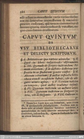 Caput Quintum De Usu Bibliothecarum Et Delectu Scriptorum
