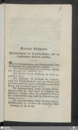 Vierter Abschnitt. Zusammensetzung der Dampfmaschinen, oder die verschiedenen Systeme derselben