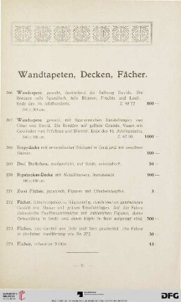Wandtapeten, Decken, Fächer (Nr. 266-271)