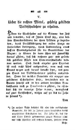 Ueber die rechten Mittel, gehörig gebildete Volksschullehrer zu erhalten