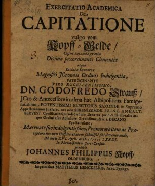 Exercitatio Academica De Capitatione vulgo vom KopffGelde