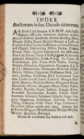 Index Auctorum in hac Decade citatorum.