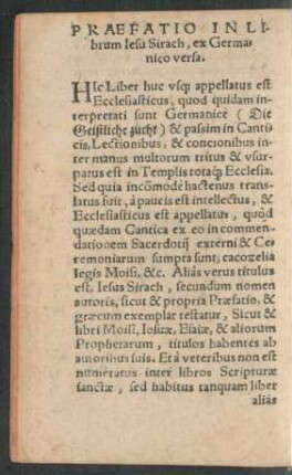 Praefatio In Librum Iesu Sirach, ex Germanico versa.