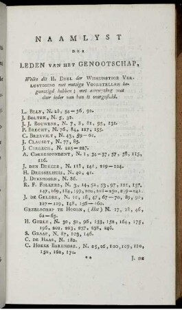 Naamlyst der leden van het genootschap.