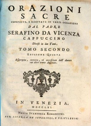 Orazioni sacre : Divise in due Tomi, 2