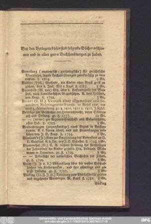 Bey den Verlegern dieses sind folgende Bücher erschienen und inallen guten Buchhandlungen zu haben.