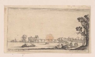 Landschaft mit Booten und Brücke
