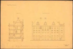 Schloss Pitschen Ausbau: Aufriss Straßenansicht, Querschnitt, Maßstabsleiste
