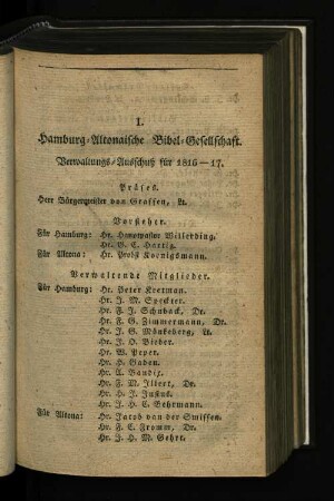 I. Hanburg-Altonaische Bibel-Gesellschaft. Verwaltungs-Ausschluß für 1816-17.
