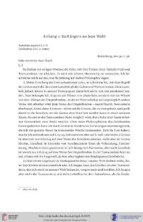 Anhang I: Karl Jaspers an Jean Wahl