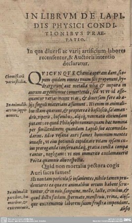 IN LIBRUM DE LAPIDIS PHYSICI CONDITIONIBUS PRAEFATIO.