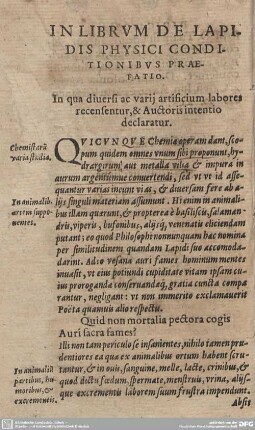 IN LIBRUM DE LAPIDIS PHYSICI CONDITIONIBUS PRAEFATIO.