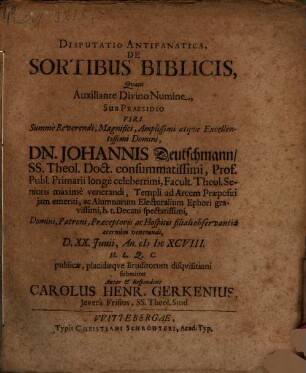 Disp. antifanatica, de sortibus biblicis