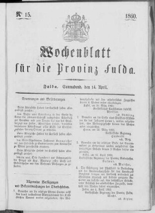 Nr. 15, Ausgabe vom 14. April 1860
