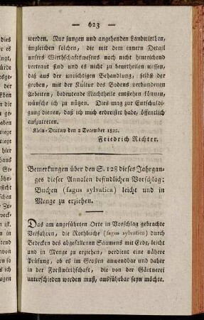 Bemerkungen über den S. 128 dieses Jahrganges dieser Annalen befindlichen Vorschlag: Buchen (fagus sylvatica) leicht und in Menge zu erziehen