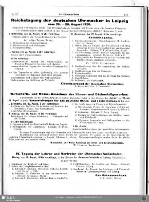 Reichstagung der deutschen Uhrmacher in Leipzig vom 26 - 28. August 1920