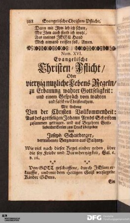 Num. XVI. Evangelische Christen-Pflicht
