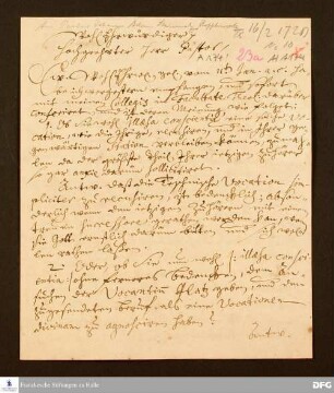 Brief von August Hermann Francke an Johann Adam Steinmetz.