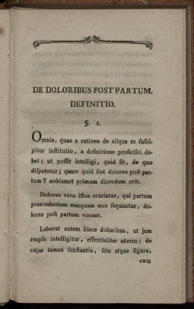 De Doloribus Postpartum. Definitio.
