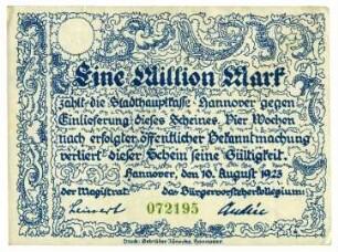 Notgeldschein: Stadt Hannover, 1 Million Mark