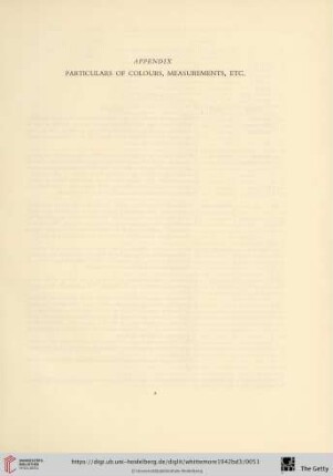 Appendix: Particulars of colours, measurements, etc.