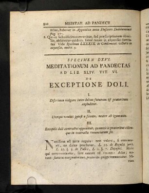 802-822, Meditat. Ad Pandect. Sp. DXVI. De Exceptione Doli. Meditat. Ad Pandect. Sp. DXVII. De Exceptione Metus.