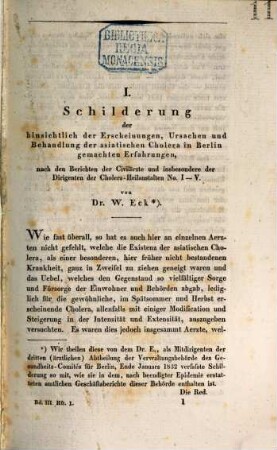Cholera-Archiv mit Benutzung amtlicher Quellen. 3. 1833