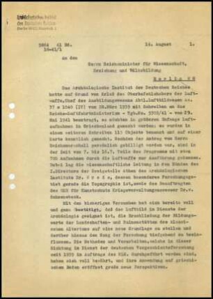 Brief; Martin Schede an Bernhard Rust